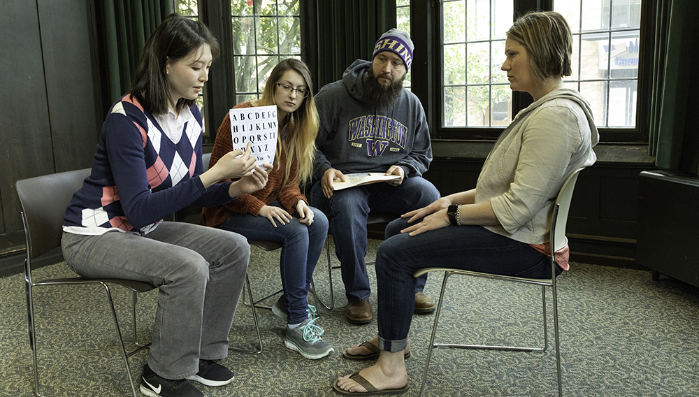 During the training, medical students participate in several role-playing scenarios, with Speech and Hearing Sciences students in the role of patients with communication disorders.  